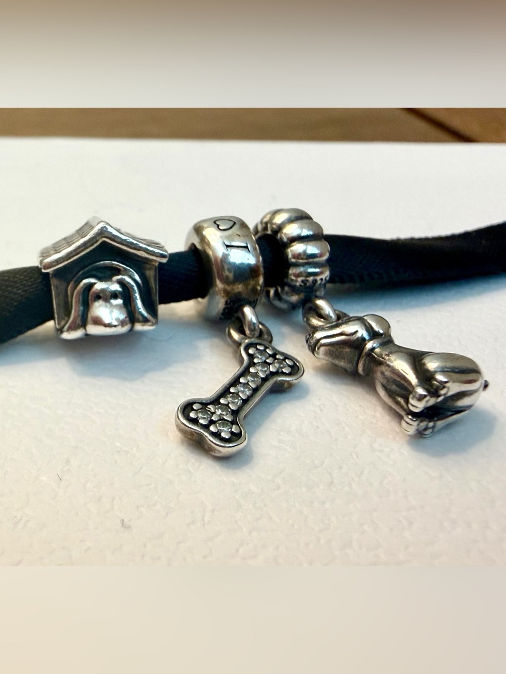 Authentic Pandora lot of 3 ALE 925 Silver Pet Dangling Dog Bone Dog House Beads